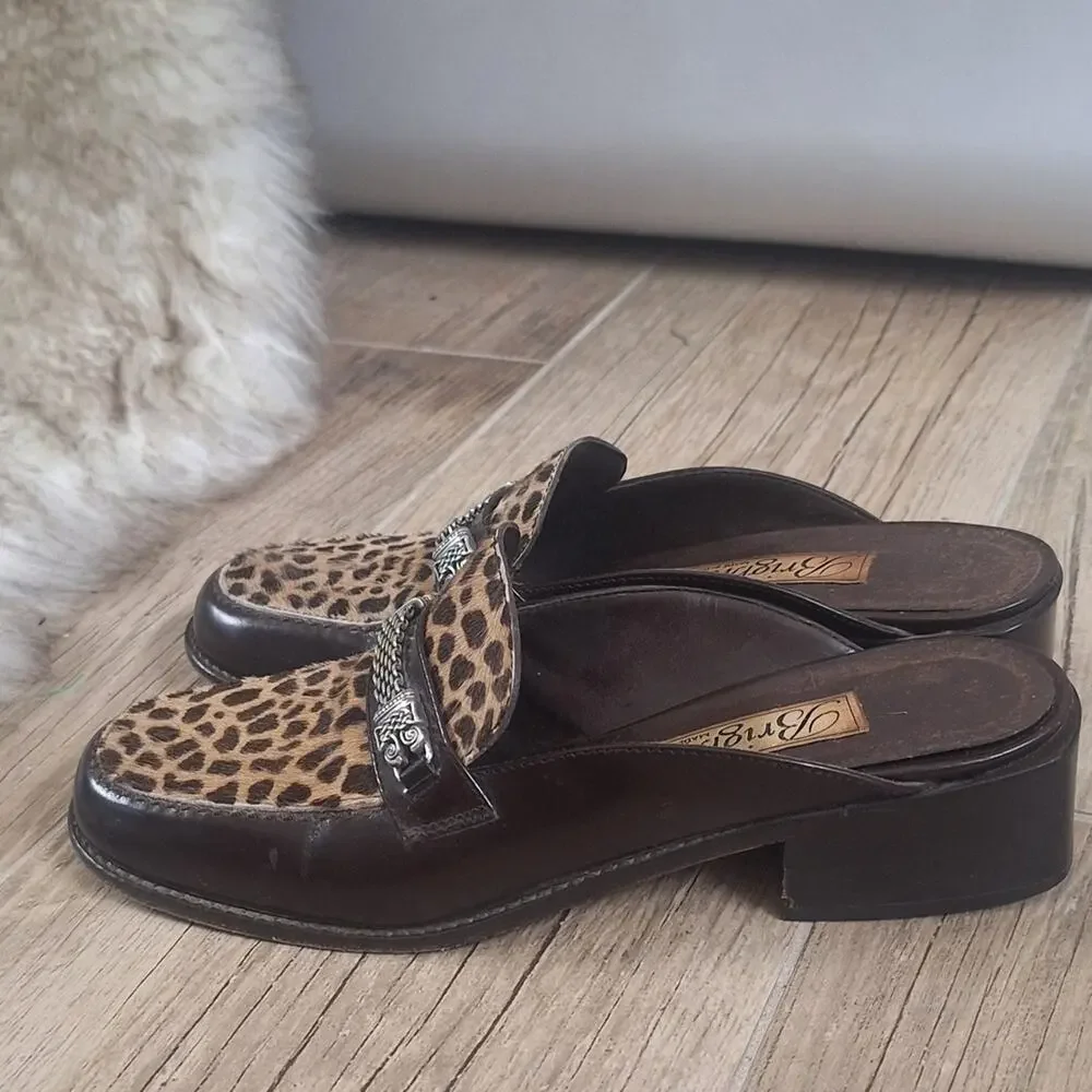 Brighton Leopard Print Slip-On Loafers with Brown Leather Sz. 7.5N
